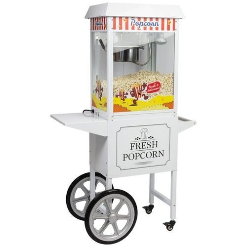HAXRO Popcorn Machine & Cart 8oz White Retro Style Vintage Parties Non-Stick