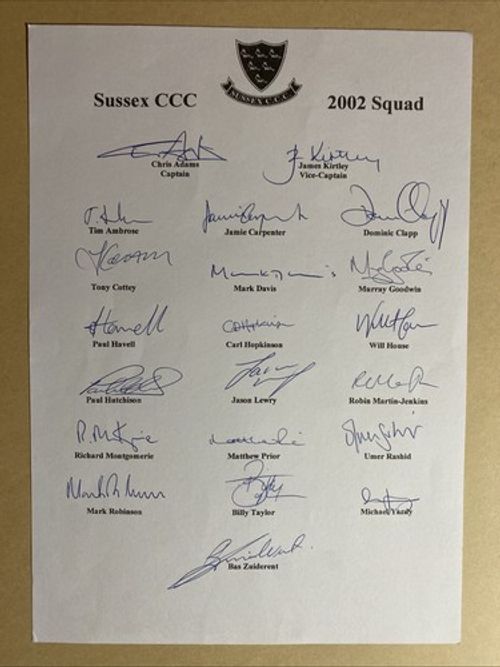 Sussex County Cricket Club SIGNED Team Sheet 2002 Vintage (21 Autographs) COA