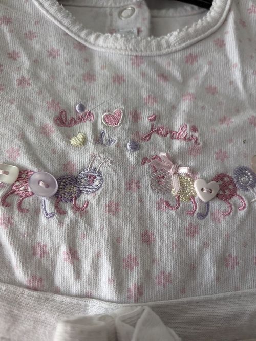 COCO Girls White/Pink Floral Bunny Embroidered Bow Cotton Dress 18-24M — image 3