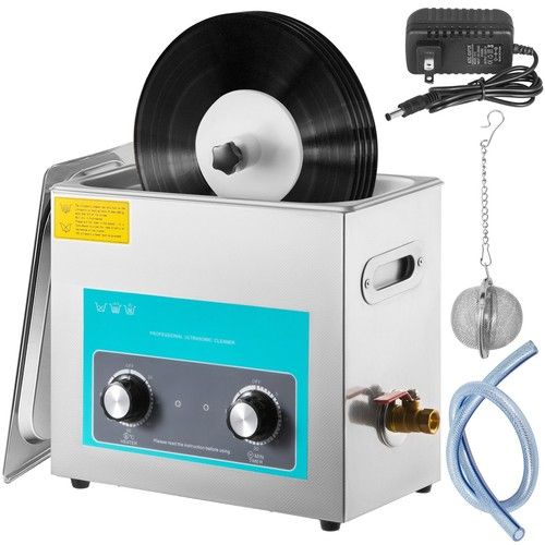6L Ultrasonic Vinyl Record Cleaner 40kHz Knob Control Machine for 4 Records