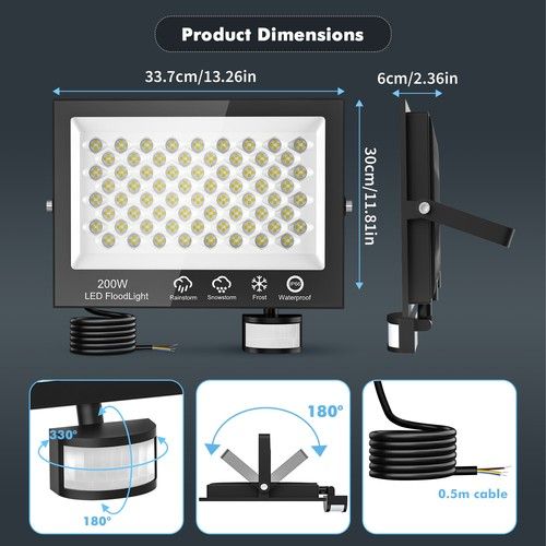 1-20X 100W LED Floodlight PIR Motion Sensor Garden Flood Security Light w/Remote