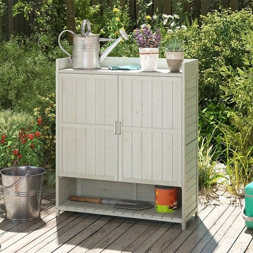 Outdoor Potting Table Workbench Solid Wood Garden Storage