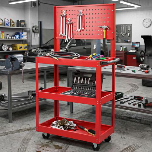 Heavy Duty Tool Storage Trolley Wheel Cart 3 Tier Shelf Cabinet Drawer Workshop — image 12