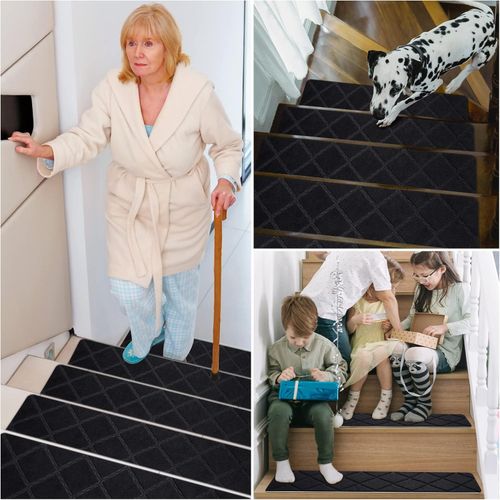 15Pcs Self-Adhesive Stair Mats Set Carpet Stair Treads Non Slip Pads Home Decor — image 3