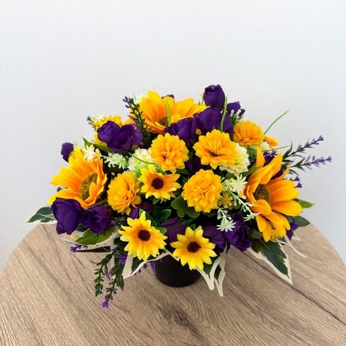 Artificial Cemetery Grave Flower Pot with Sunflowers Memorial Flowers