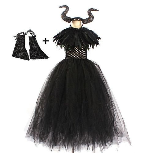 UK Set Kids Maleficent Cosplay Costume Dress Headband Girl Halloween Outfit* new — image 1