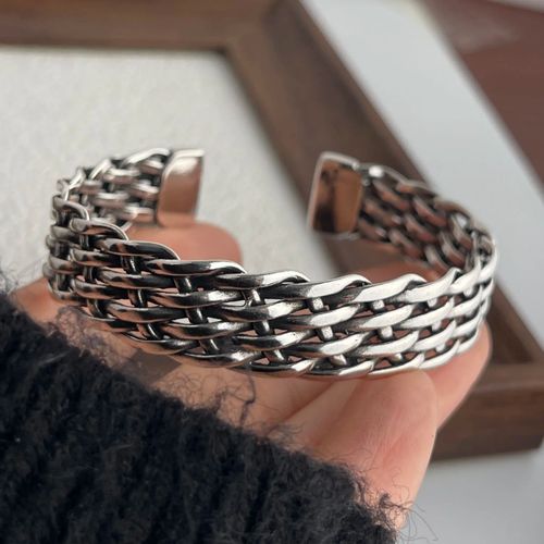 Solid 925 Sterling Silver Mens Heavy Woven Torque Bangle Cuff Bracelet UK NEW — image 4