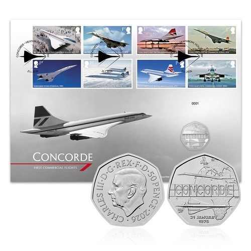 Concorde Stamps Coin Cover 50p Brilliant Uncirculated fr Royal Mail Royal Mint