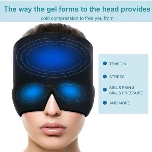 Migraine Relief Gel Cap Hot/Cold Therapy Compression Eye Mask Head Wrap Black — image 2