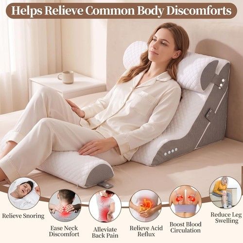 4-in-1 Memory Foam Wedge Pillow Bed Back Support Acid Reflux Snoring