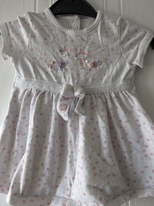 COCO Girls White/Pink Floral Bunny Embroidered Bow Cotton Dress 18-24M — image 2
