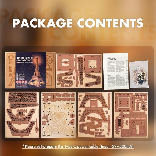 Rolife 4 lighting modes 3D Wooden Puzzle Eiffel Tower's Night DIY Model Toy — image 13