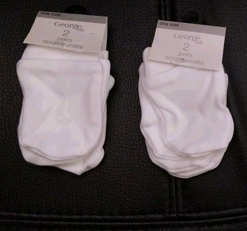 Boys Girls 4 Pairs Gloves 100% Cotton White Mitt Soft Toddler Mittens George 