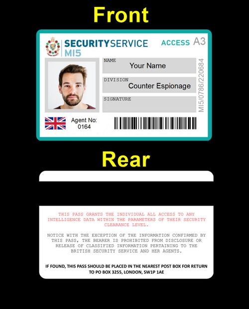 MI5 Personalised Secret Service Agent Spy Novelty Role Play Acting Prop ID Card — image 2