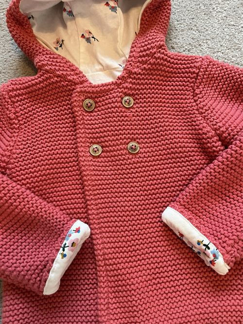 Brand New with Tags M&S Baby Pink & Floral Knitted Teddy Bear Cardigan 6-9M