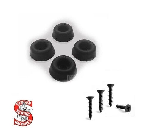 SINGER SEWING MACHINE RUBBERS FEET BED CUSHIONS FOOT x4 + SCREWS for WOODEN BASE