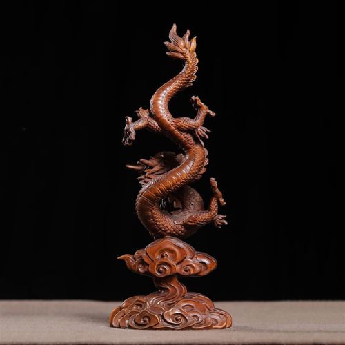 7.6" Vintage Chinese Carved Wooden Statue Dragon Loong Box-Wood Home Decor — image 4