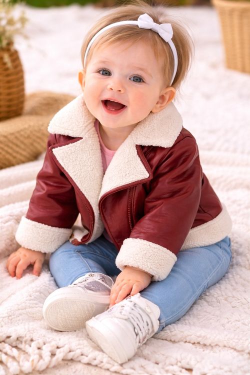 Jacket Baby Girl 6–9M Red Faux Leather Sherpa Lined Winter Coat — image 3