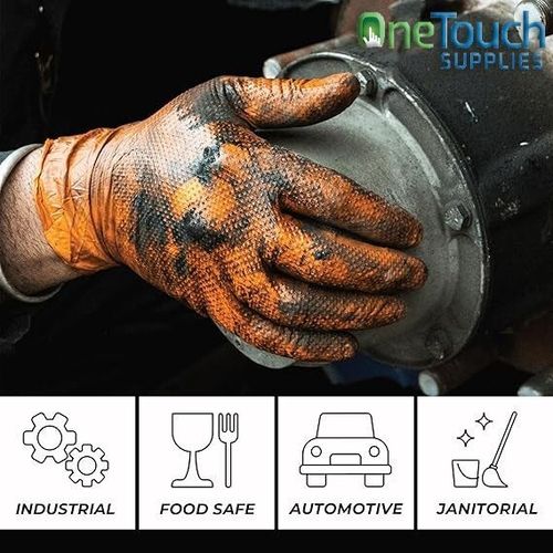 Disposable Orange Extra Strong Thick Diamond Grip Nitrile Gloves Mechanic of 100 — image 4
