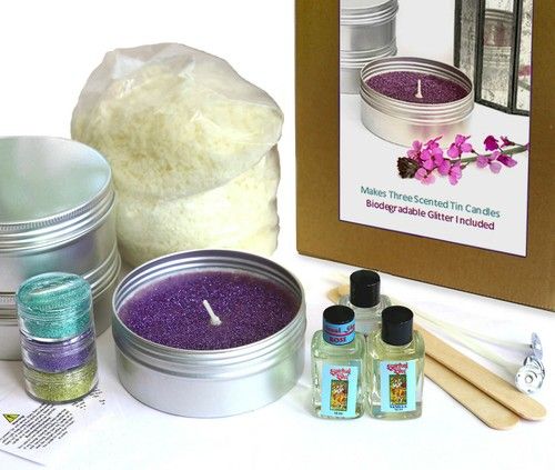 CANDLE MAKING KIT Inc BIODEGRADABLE GLITTER  Scented Eco Soy Wax Tin Candles  KV