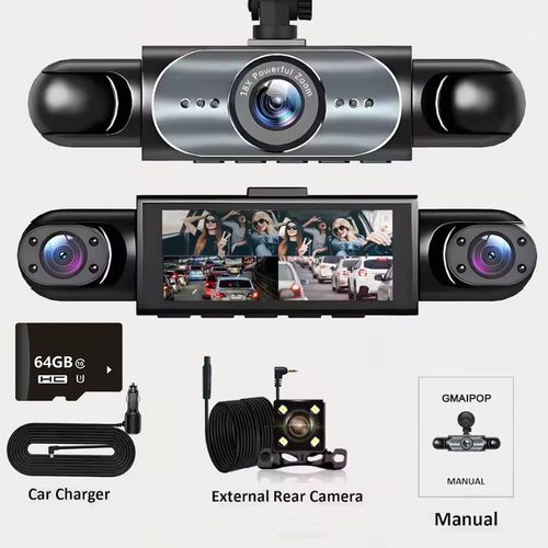 4K Dash Cam Front and Rear Inside Free 64GB Card,Hardwire Kit, 4 Lens Car Camera — image 1