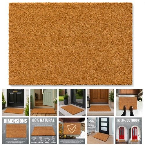HEAVY DUTY NON SLIP OUTDOOR DOOR MAT HOME PORCH RUBBER NATURAL COCO 40CM X 60CM