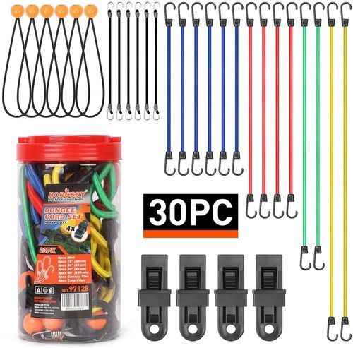 30PC Bungee Cords Assortment Jar 10” 18” 24” 32” 40” 8” Canopy Tarp Ball Ties