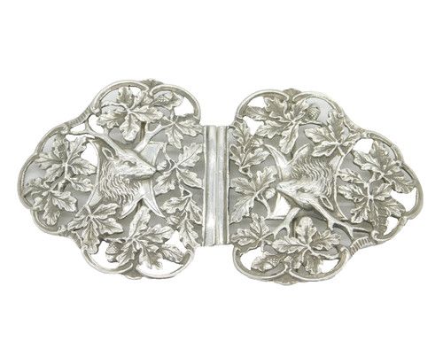 Edwardian Sterling Silver Stag & Oak Leaf Nurses Buckle Antique 1907 Birmingham