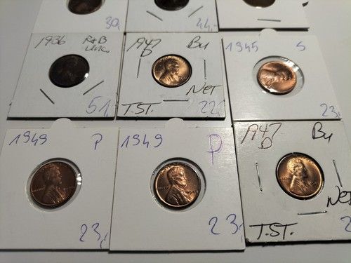 Lincoln cents ,1917 S,1936,1941 S,1945 S,1947 D (2),1949 (2)1952 S.,