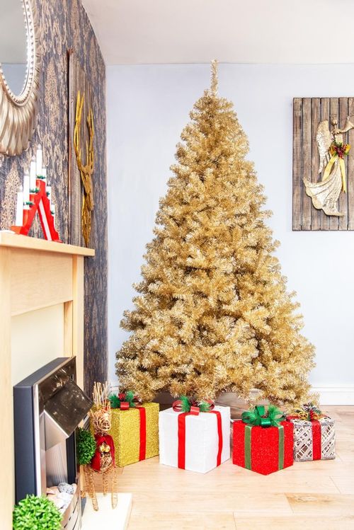 Christmas Tree Champagne Gold Artificial Bushy Tinsel Tip Xmas Home Decor 7FT UK — image 2