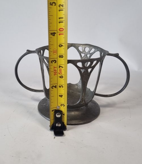 Antique Liberty Tudric Art Nouveau Pewter Glass Cup Holder No Liner — image 9