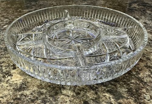 Vintage Mayell England Cut Crystal Divided Serving Dish ELL Silver-plated stand — image 3
