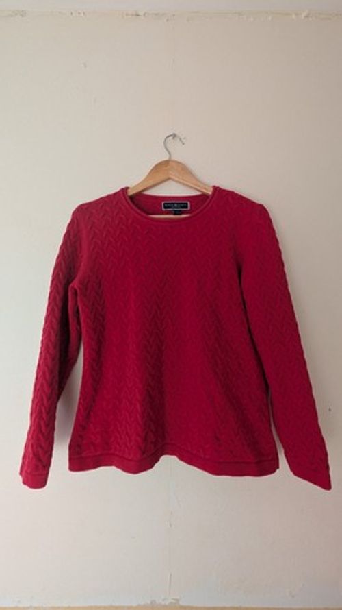 Vintage Red Cable Knit Crew Neck Jumper By Karen Scott Petite Size M
