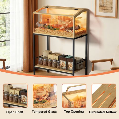 Hamster Cage Chewproof Tempered Glass Panel Habitats Openable Top Storage Shelf — image 8