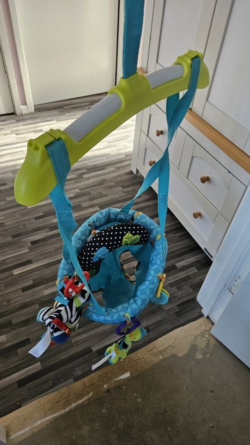 Bright Starts Safari Door Bouncer Baby Jumper Seat with Hanging Toys Blue/Green — image 6