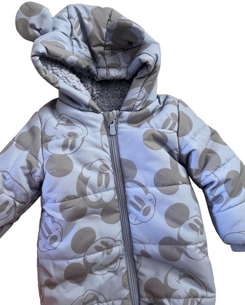 Disney Baby Snowsuit / Pramsuit Blue and Grey Micky Mouse 6-9 Months With Hood — image 1