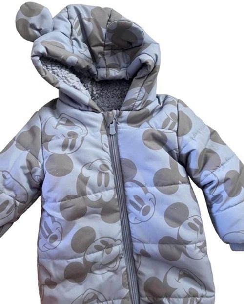 Disney Baby Snowsuit / Pramsuit Blue and Grey Micky Mouse 6-9 Months With Hood