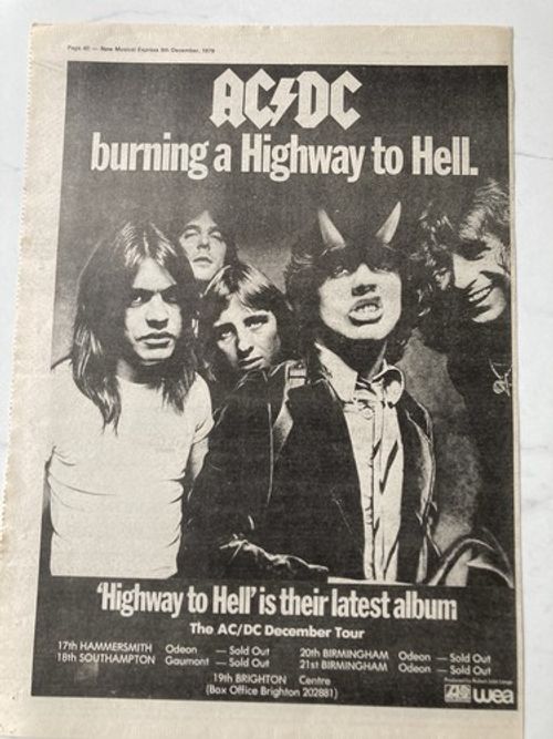AC/DC HIGHWAY TO HELL  11" x 16" FULL PAGE MAGAZINE ADVERT POSTER 1979