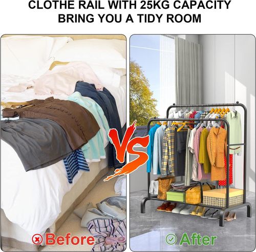 Heavy Duty Double Clothes Rail Hanging Rack Garment Display Stand Shoes Storage — image 8