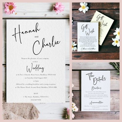 Wedding Invitations - RSVP Cards - Gift Wish Poem Cards - Information - Menus