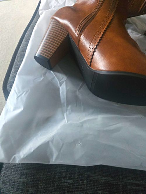 Brown Leather Ankle Bootie Pointed Toe Block Mid Heel Side Zip UK 6 US 8