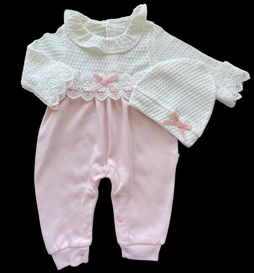 Baby Girl Cotton Romper Hat Outfit Lace PINK — image 6