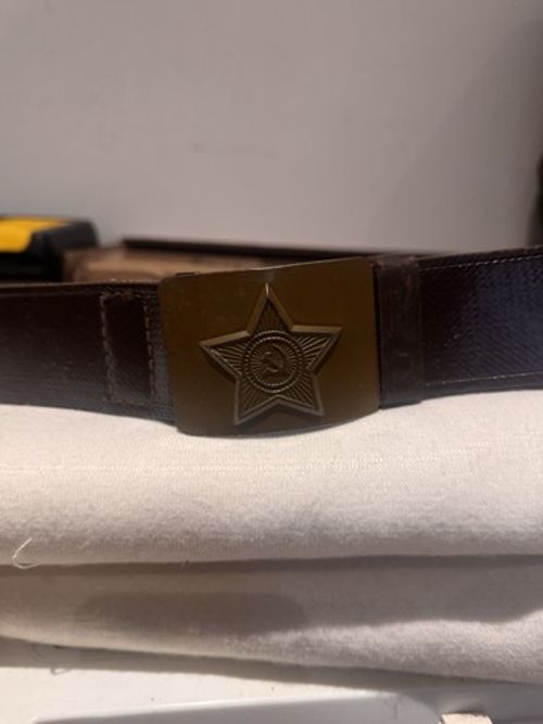 Original Soviet USSR Army Officer Leather Belt Brass Star Buckle Cold War 1970s