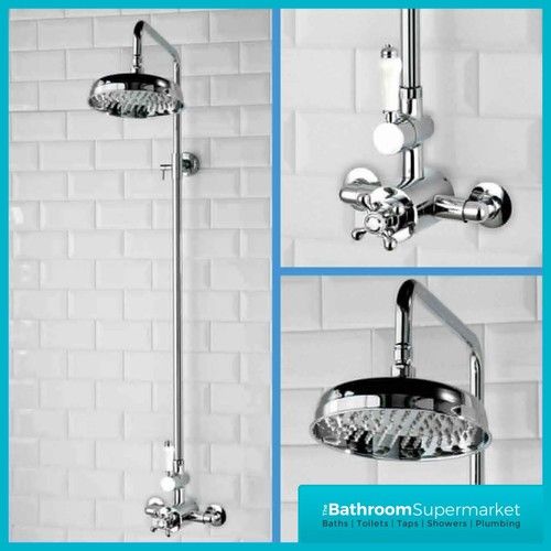 Traditional Victorian Style Thermostatic Chrome Shower Valve Rigid Riser Set