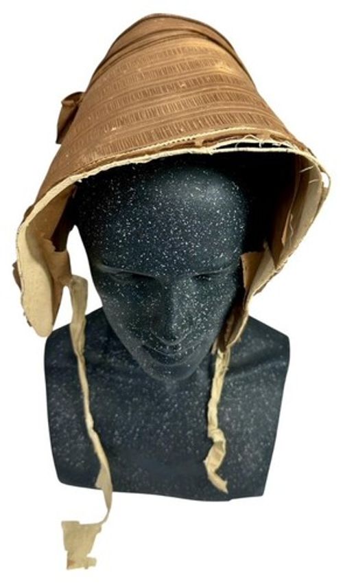 Antique Victorian Brown Silk Coal Scuttle Poke Bonnet Sugar Scoop Hat Circa 1849