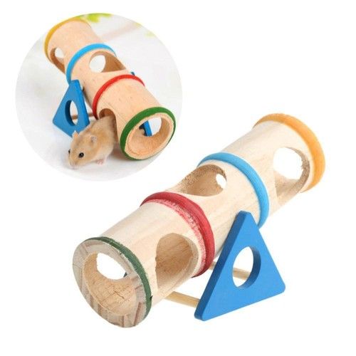 Wood Pet Toy Seesaw Tunnel Hideout for Hamster Rat Mouse Mice Hedgehog Gerbil UK