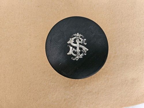 Antique Solid Ebony Wood Trinket - Screw Lid Victorian Sliver Initials form