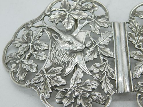Edwardian Sterling Silver Stag & Oak Leaf Nurses Buckle Antique 1907 Birmingham — image 3