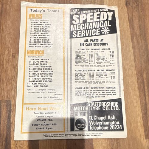 Wolverhampton Wanderers v Norwich City FA Cup Round 3 Programme 2 Jan 1971 — image 2