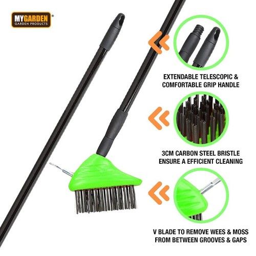 3 In 1 Telescopic Patio Weed Brush Remover Garden Cleaning Clean Moss, Dirt